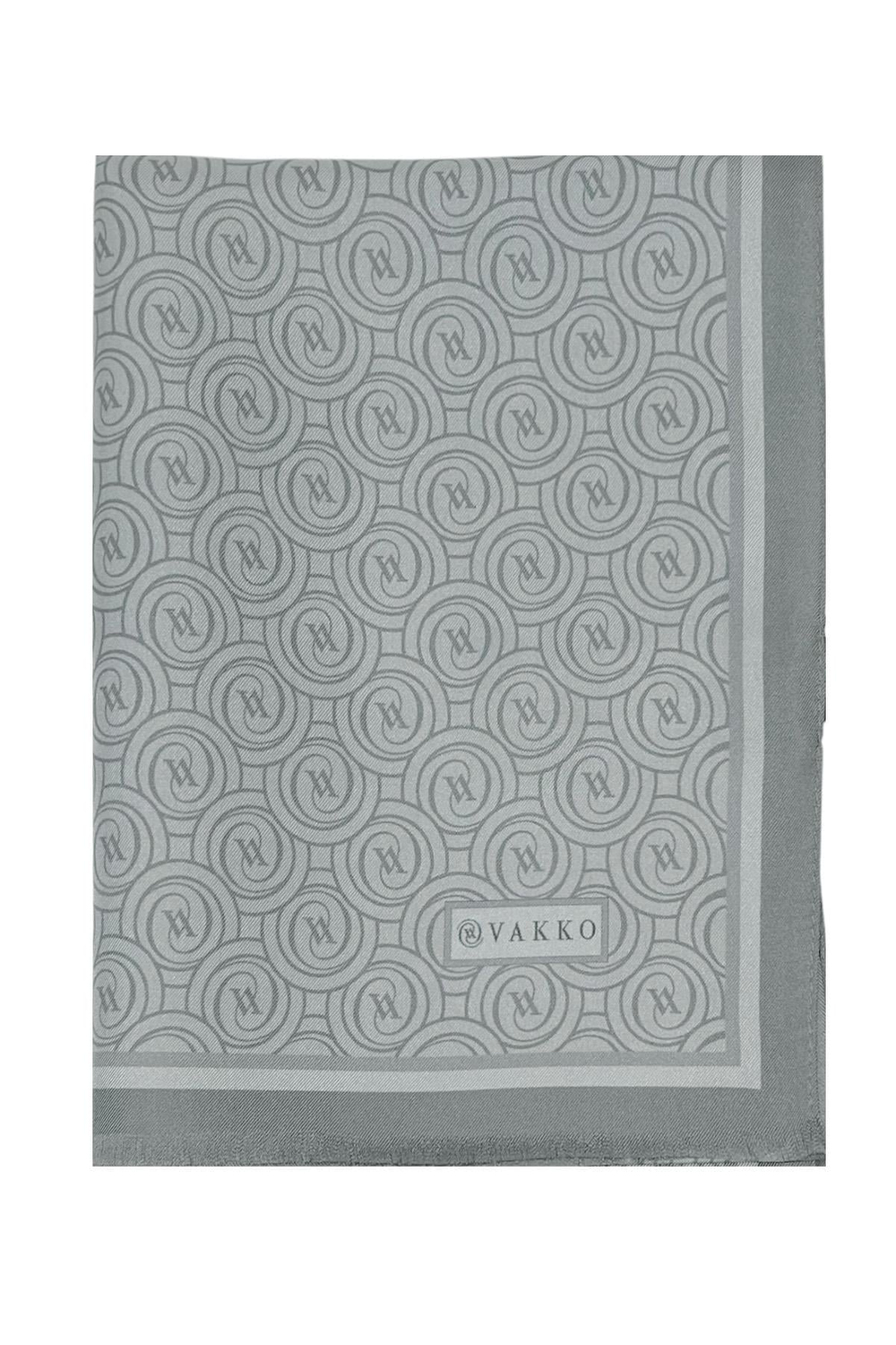 Vakko Twill İpek Şal - Yeni Monogram - Gri Füme