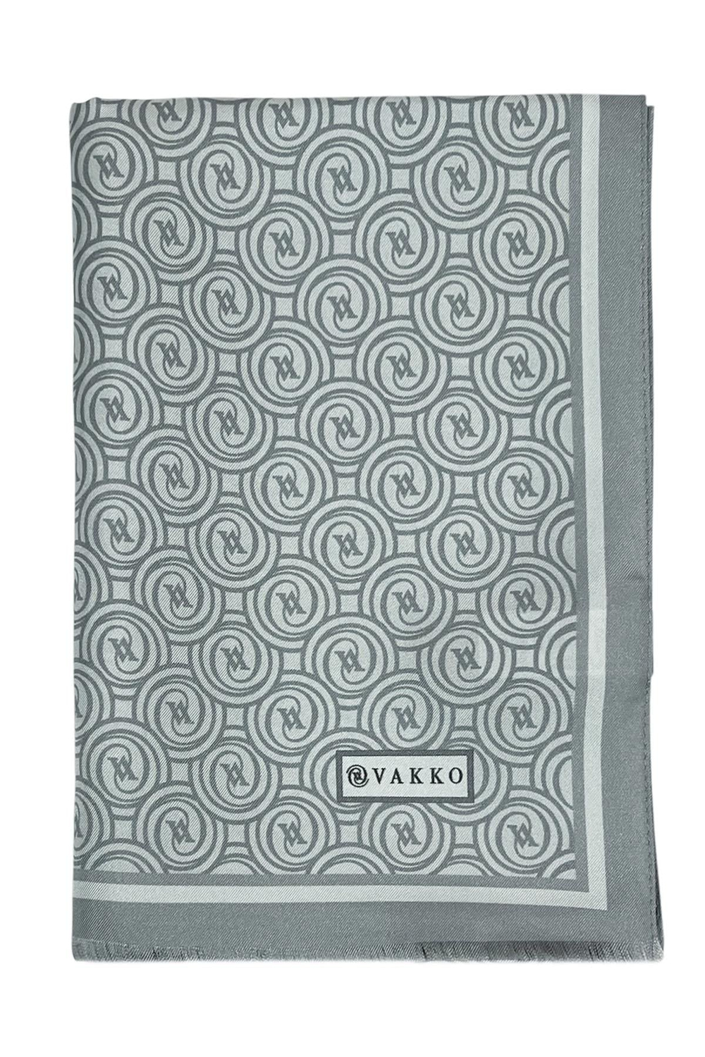 Vakko Twill İpek Şal - Yeni Monogram - Gümüş