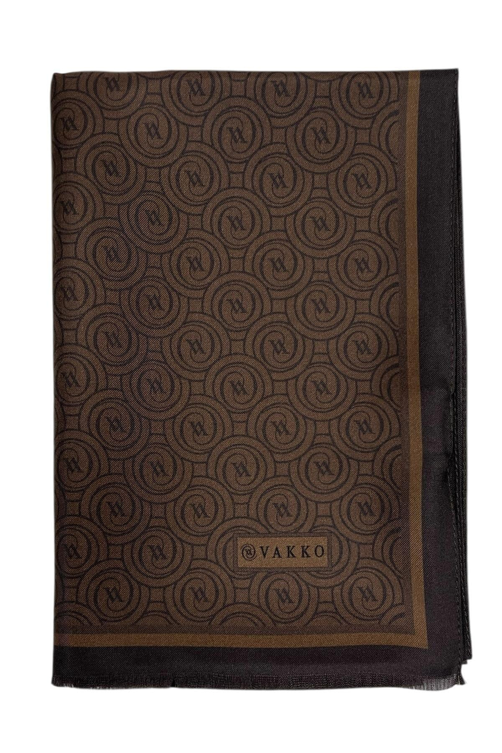 Vakko Twill İpek Şal - Yeni Monogram - Koyu Kahve