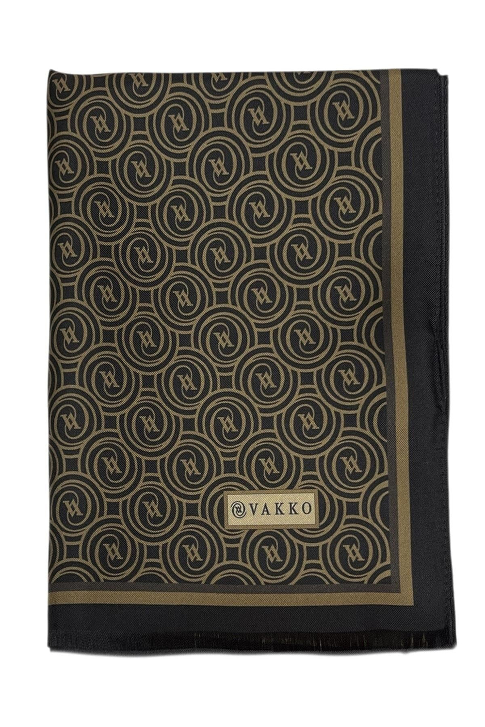 Vakko Twill İpek Şal - Yeni Monogram - Kahve Gold