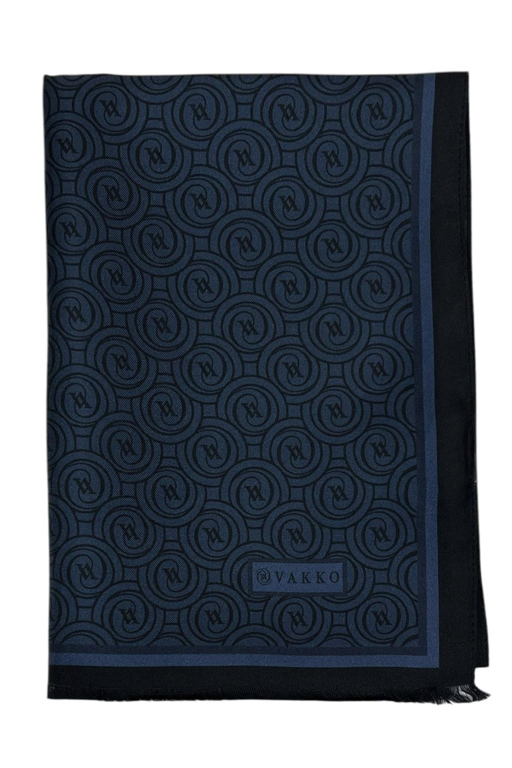 Vakko Twill İpek Şal - Yeni Monogram - Koyu Lacivert