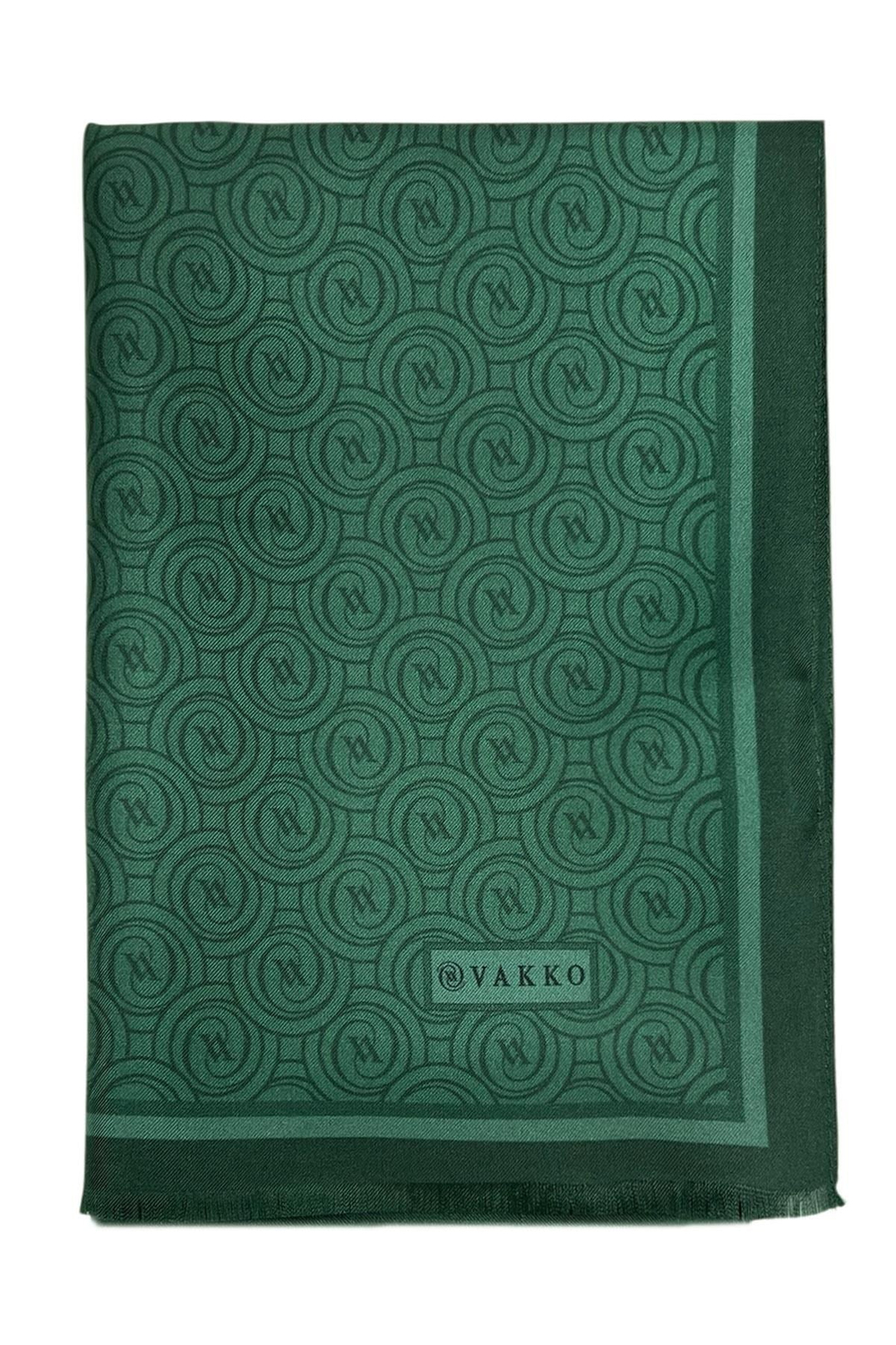 Vakko Twill İpek Şal - Yeni Monogram - Zümrüt