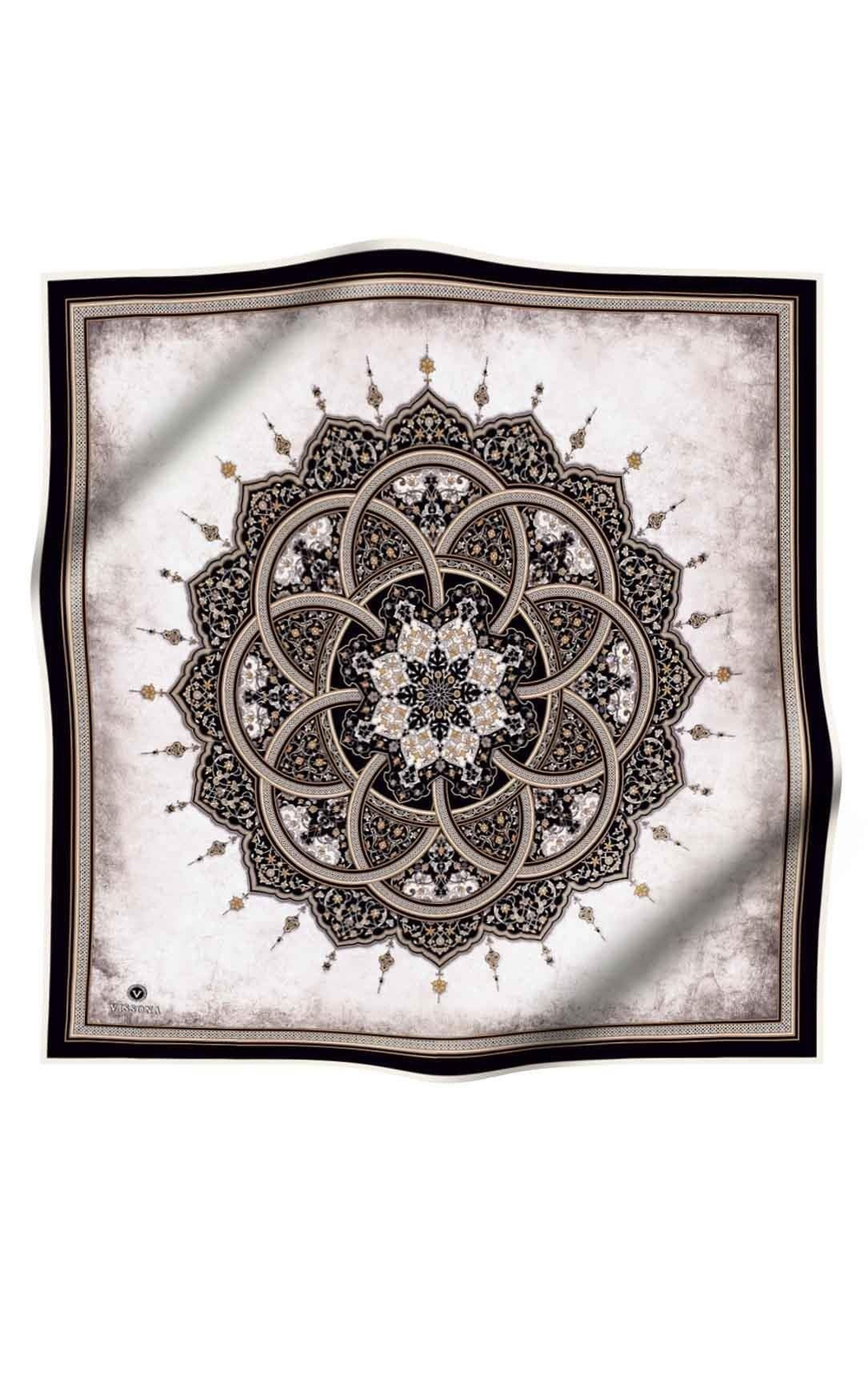 Vissona Twill İpek Eşarp - 17376 - 0001-0003 Siyah Krem