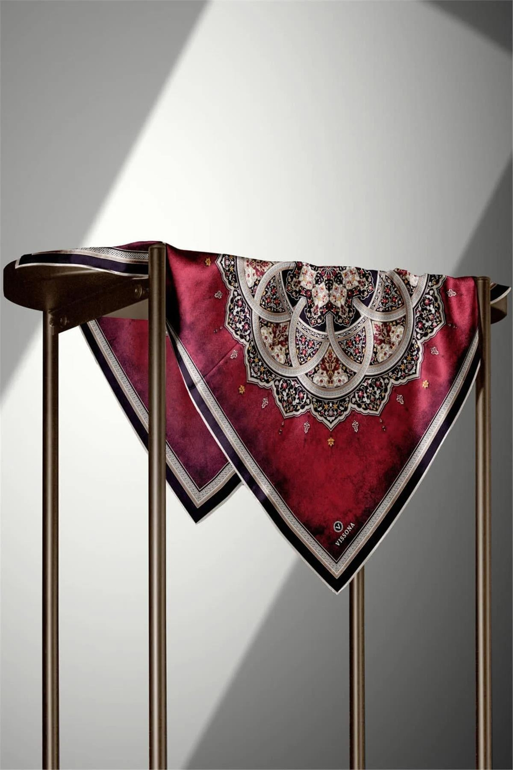 Vissona Twill İpek Eşarp - 17376 - 0018-0001 Bordo Siyah