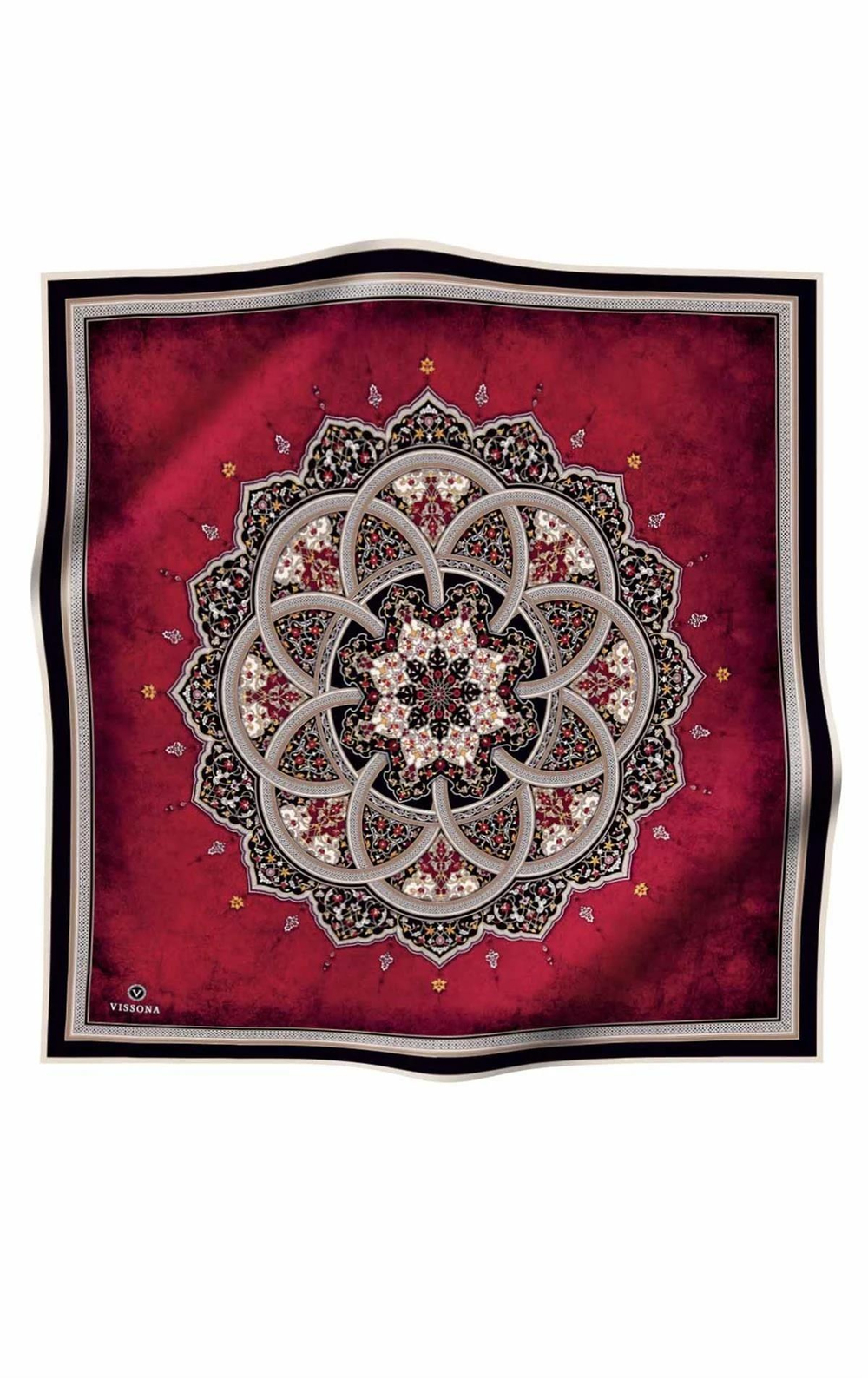 Vissona Twill İpek Eşarp - 17376 - 0018-0001 Bordo Siyah