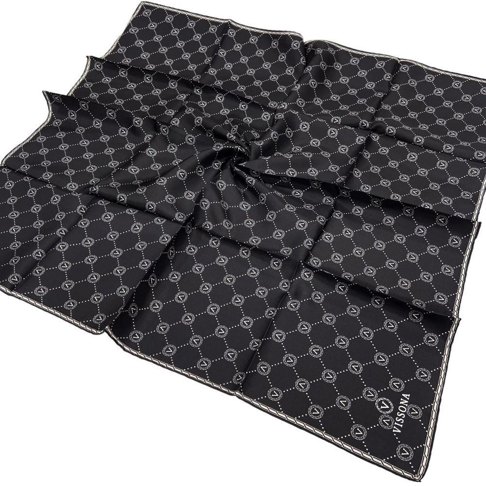 Vissona Twill İpek Eşarp - 52033 - 0001-0003 Siyah Krem