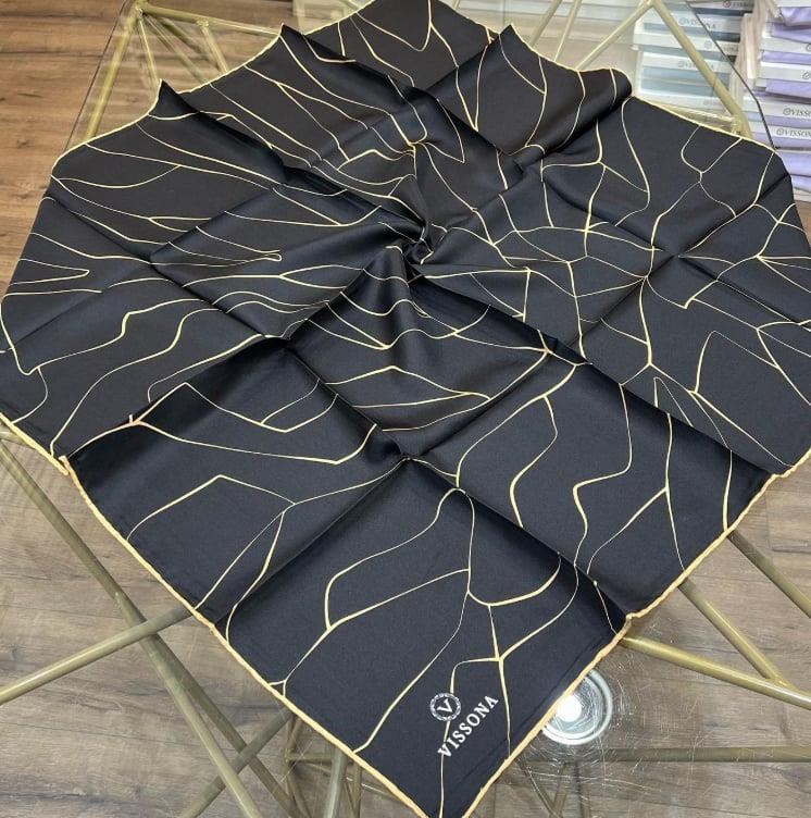 Vissona Twill İpek Eşarp - 60801 - 0001-0011 Siyah Gold