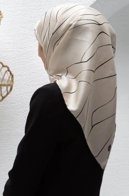 Vissona Twill İpek Eşarp - 60801 - 0003-0001 Krem Siyah