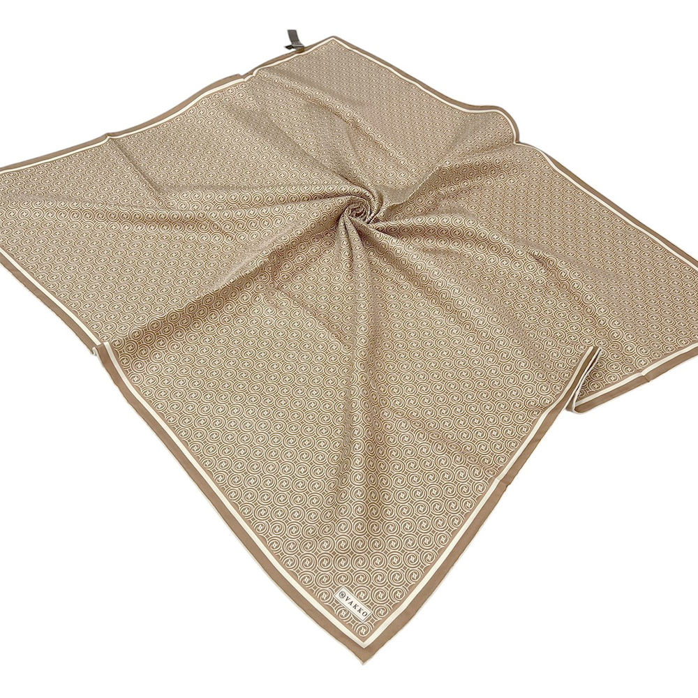 Vakko Twill İpek Eşarp - Helezon Monogram - Karamel
