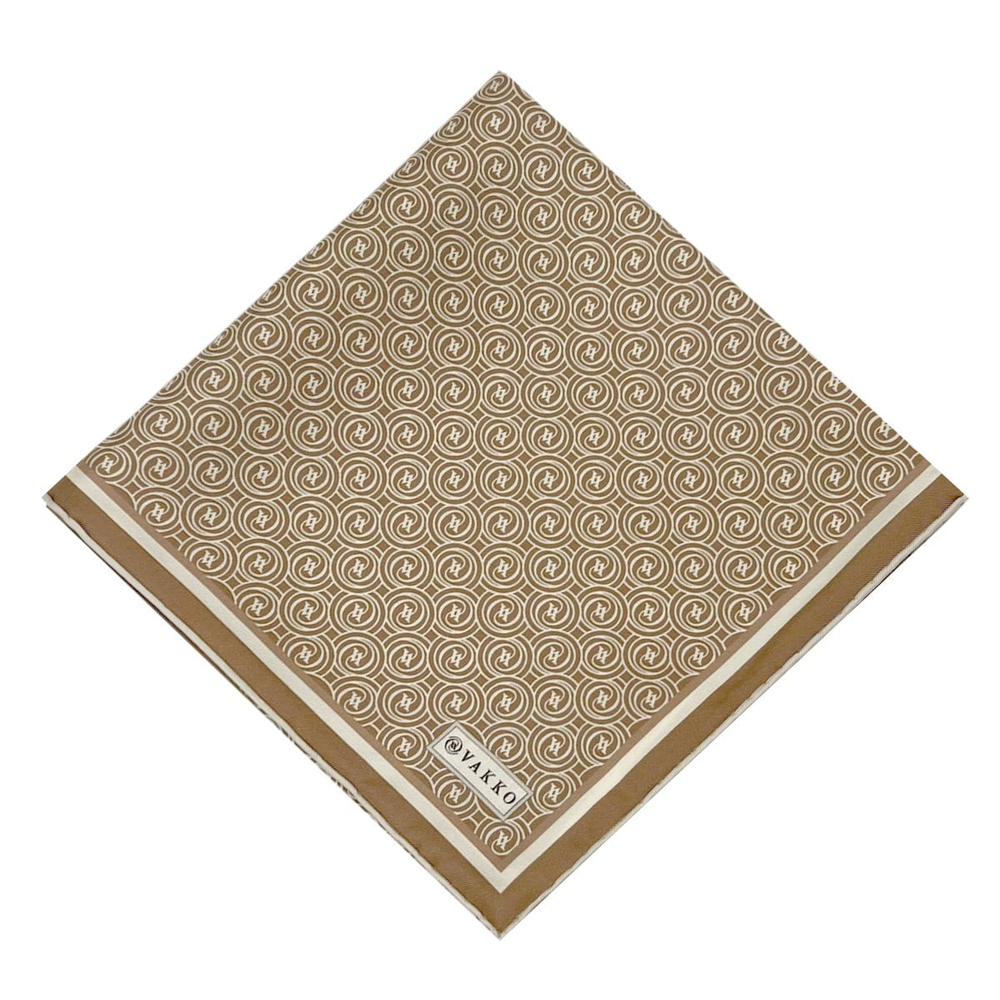 Vakko Twill İpek Eşarp - Helezon Monogram - Karamel