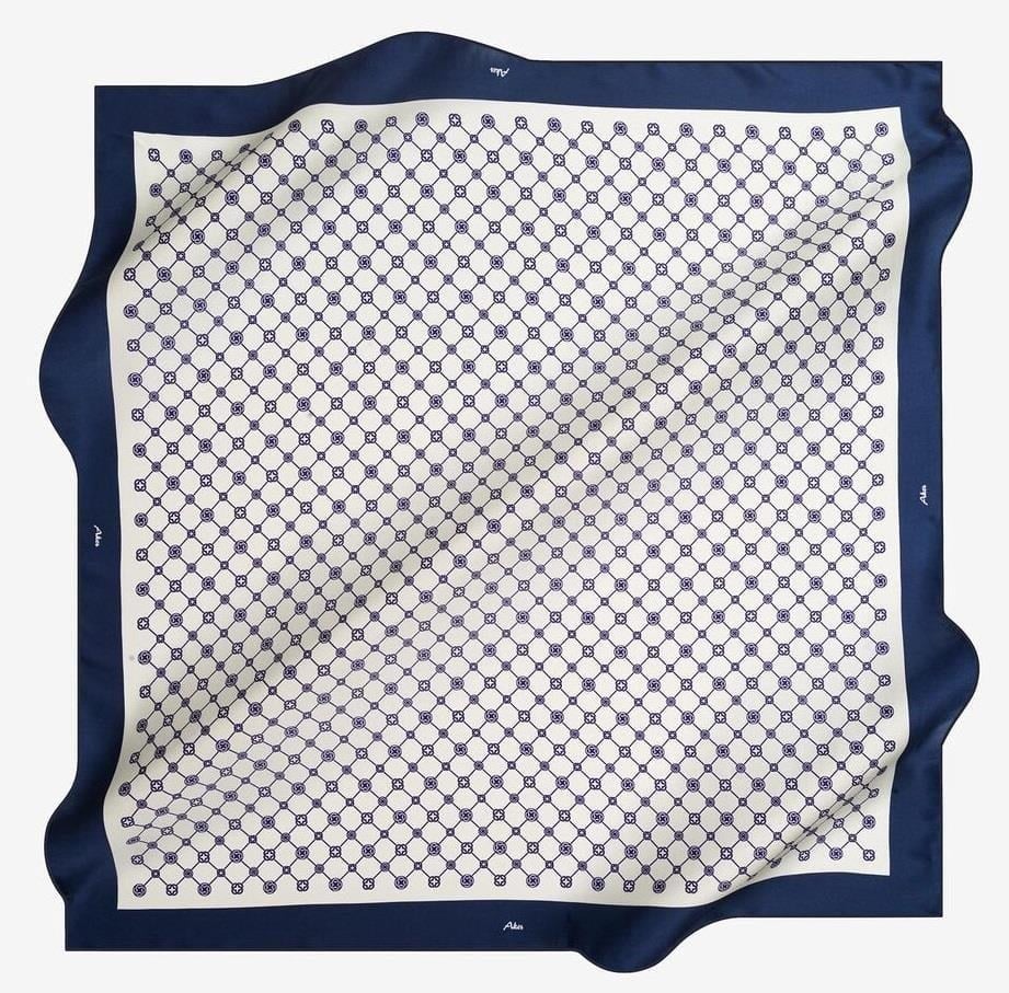 Aker İpek Eşarp - 7857713-922 Lacivert Beyaz Twill