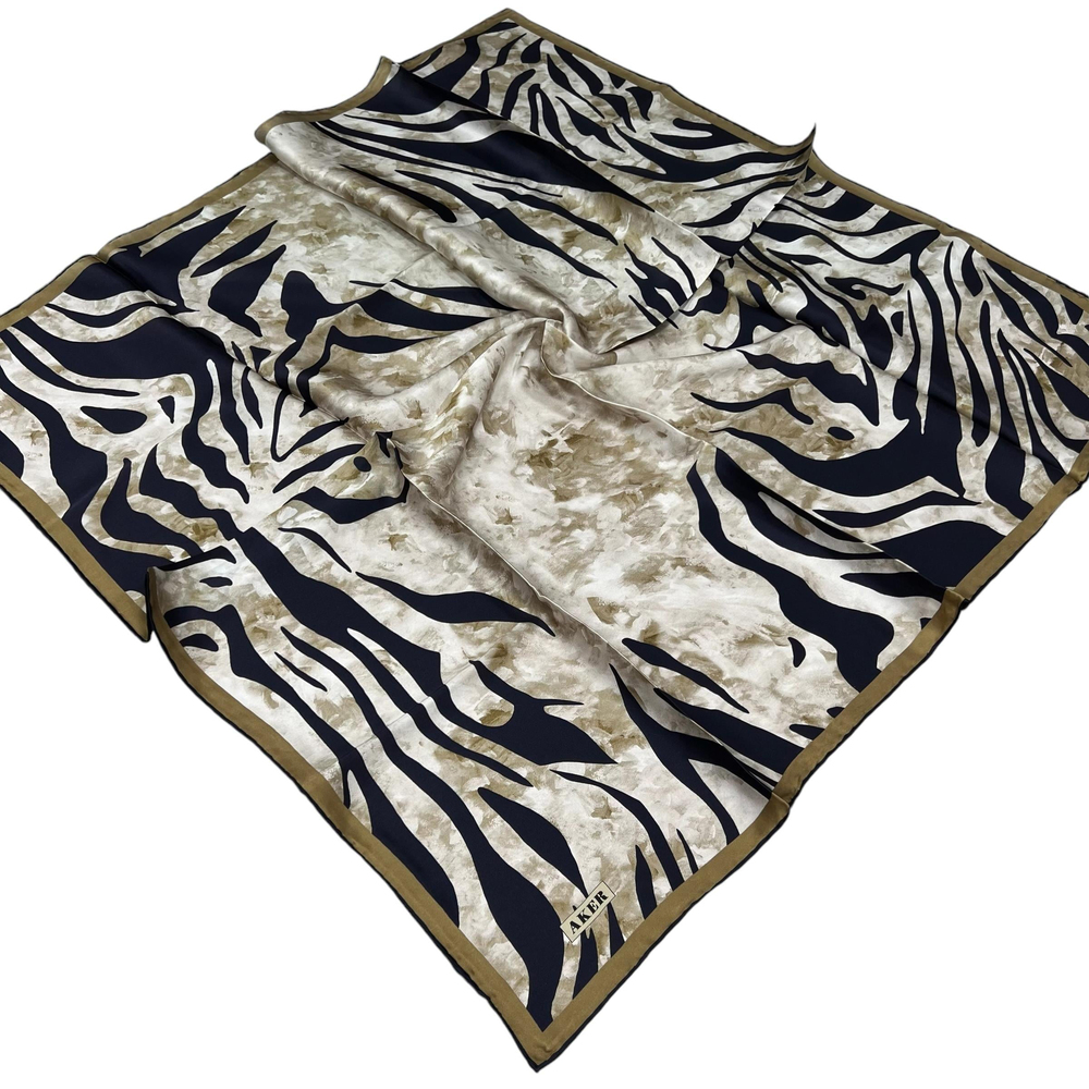Aker İpek Eşarp - 8478713-922 Bej Lacivert Twill
