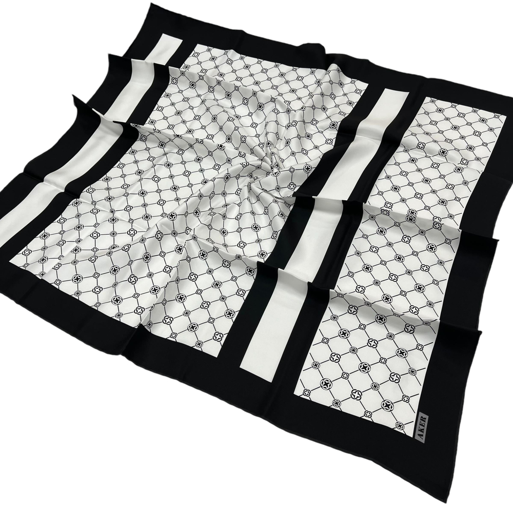 Aker İpek Eşarp - 8901713-971 Siyah Beyaz Twill