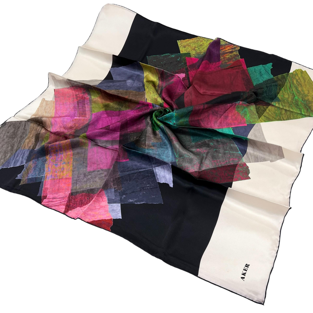 Aker İpek Eşarp - 8923713-921 Krem Siyah Twill