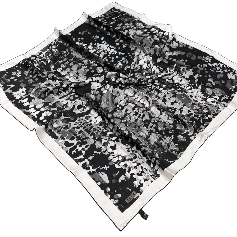Aker İpek Eşarp - 8926713-912 Siyah Beyaz Twill