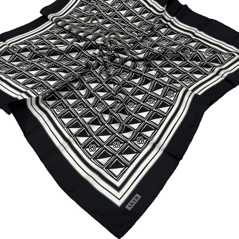 Aker İpek Eşarp - 8968713-912 Siyah Ekru Twill