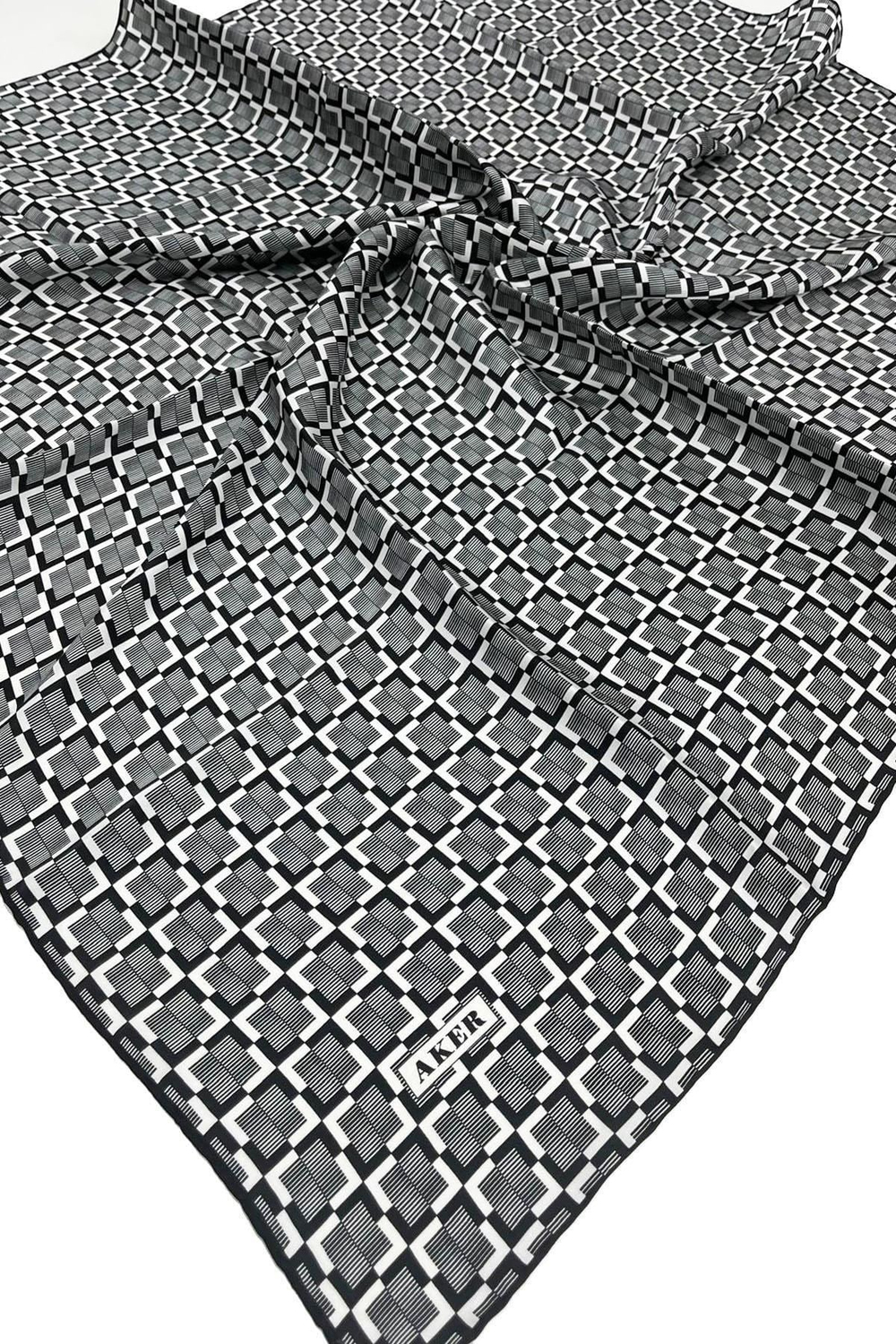 Aker İpek Eşarp - 8975713-912 Siyah Beyaz Twill