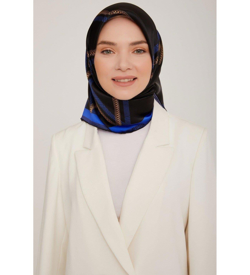 Armine İpek Eşarp 2023 Kış 8833-39 Siyah Saks Twill
