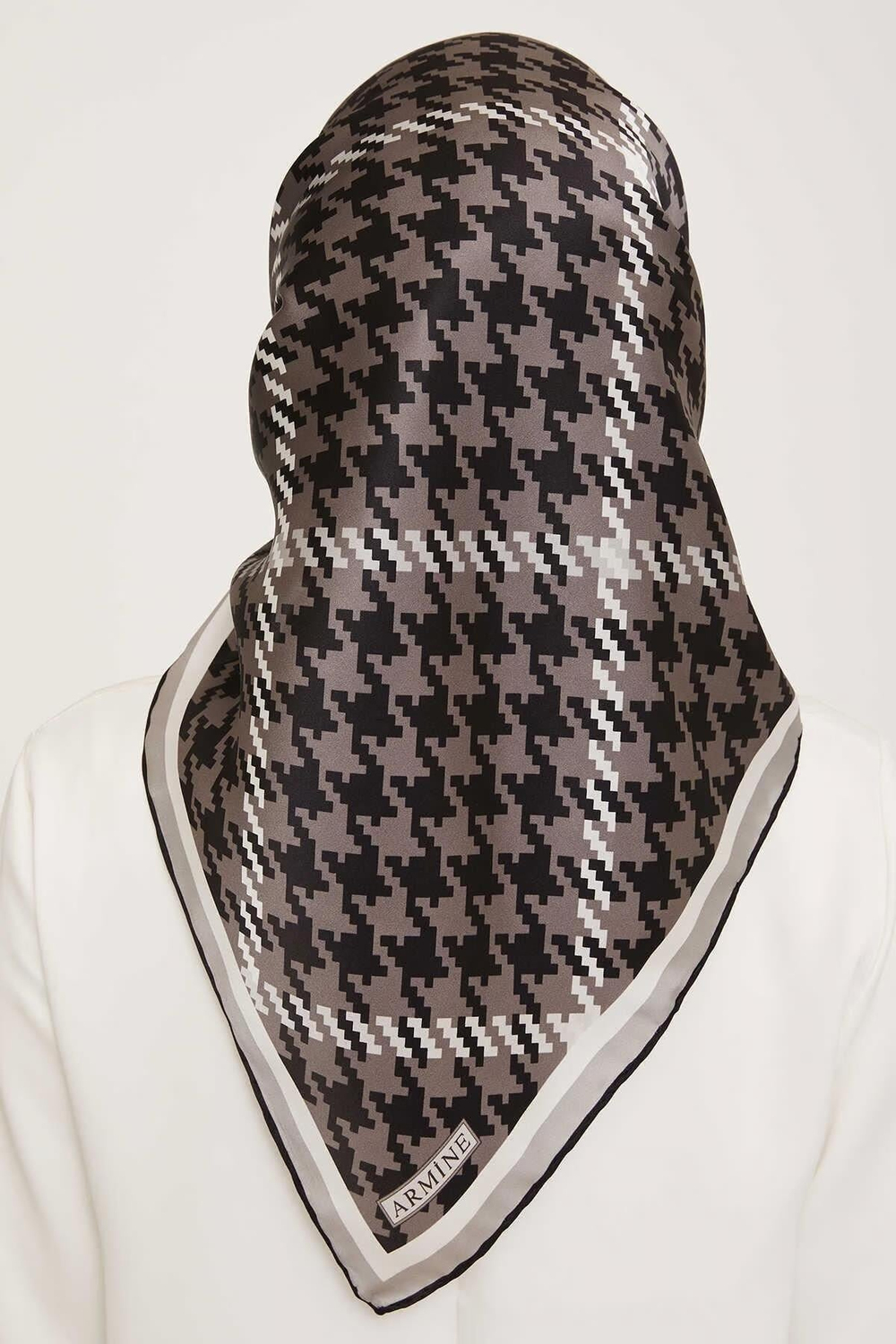 Armine İpek Eşarp 2024 Kış - 9000-05 Gri Siyah Twill