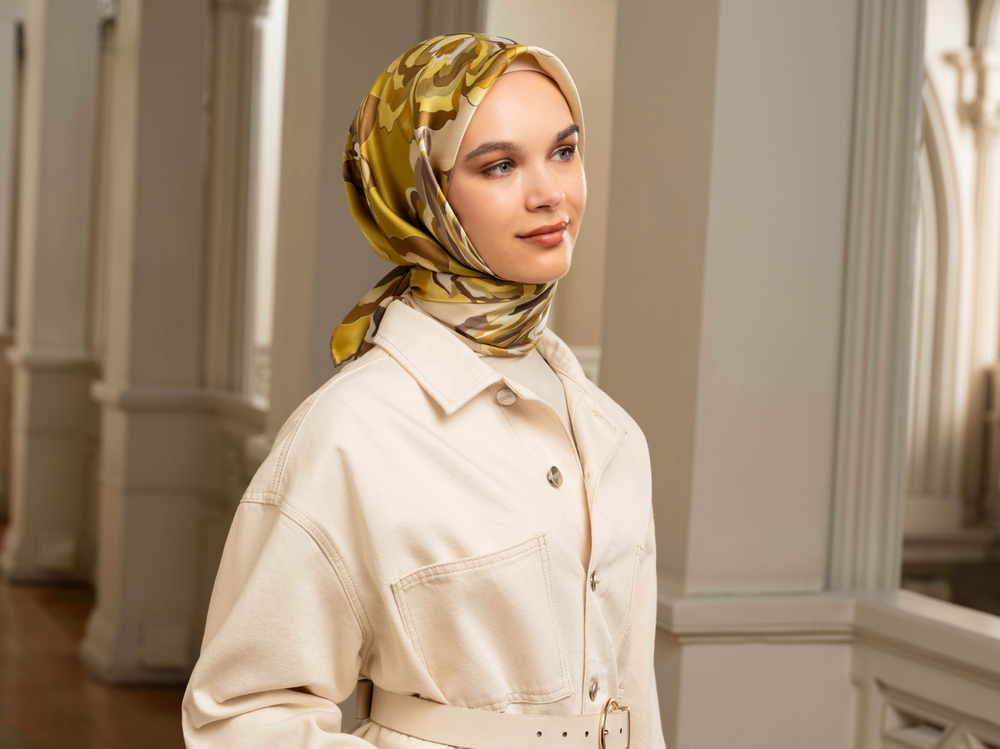 Armine İpek Eşarp 2025 Kış - 9234-31 Yağ Yeşili Sura
