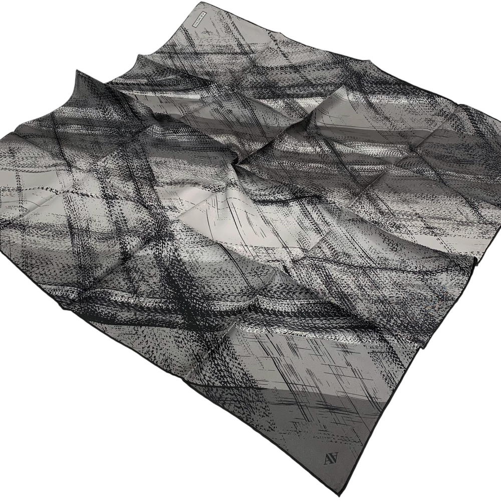 Armine İpek Eşarp 2025 Kış - 9236-13 Gri Siyah Twill