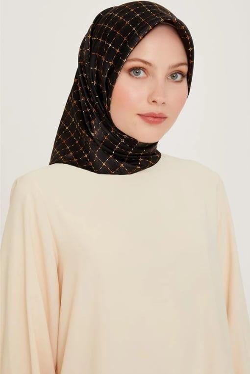 Armine İpek Eşarp 2025 Kış - 9259-09 Siyah Gold Twill