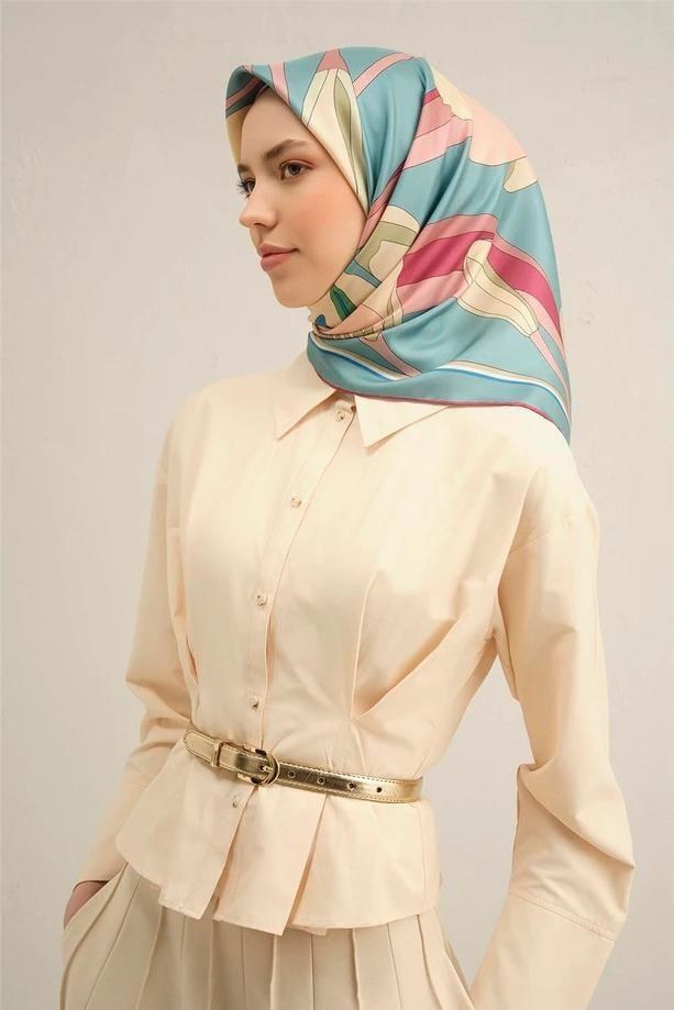 Armine İpek Eşarp 2025 Yaz - 9302-54 Soft Mavi Twill