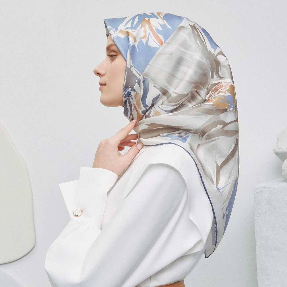 Armine İpek Eşarp 2025 Yaz - 9337-05 Mavi Gri Twill