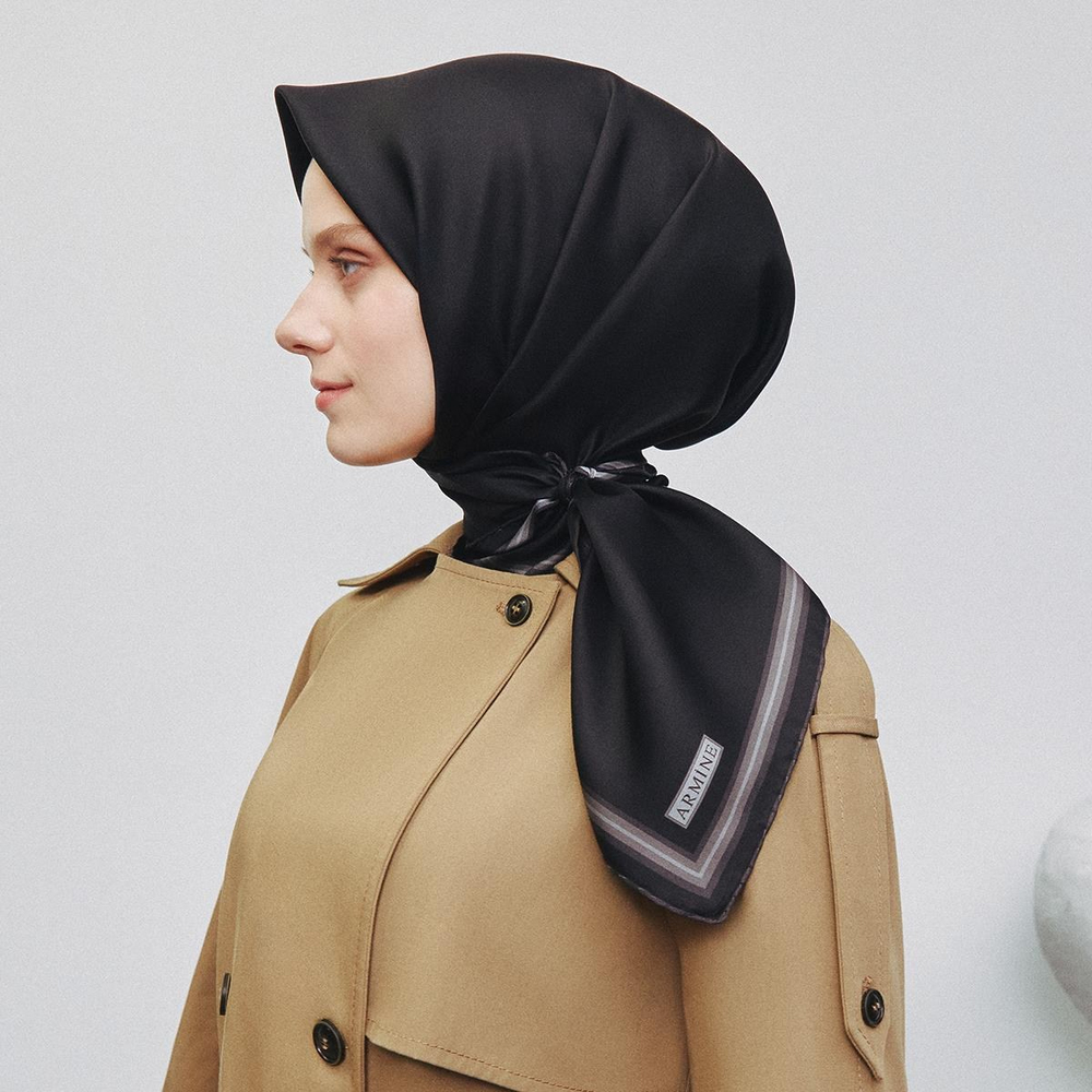 Armine İpek Eşarp 2025 Yaz - 9356-80 Siyah Gri Sura