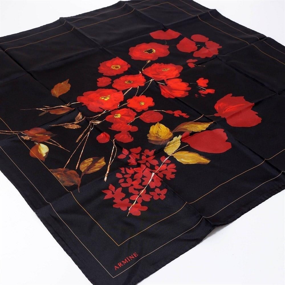 Armine İpek Eşarp Nostalji - 8128-10 Siyah Kırmızı Twill