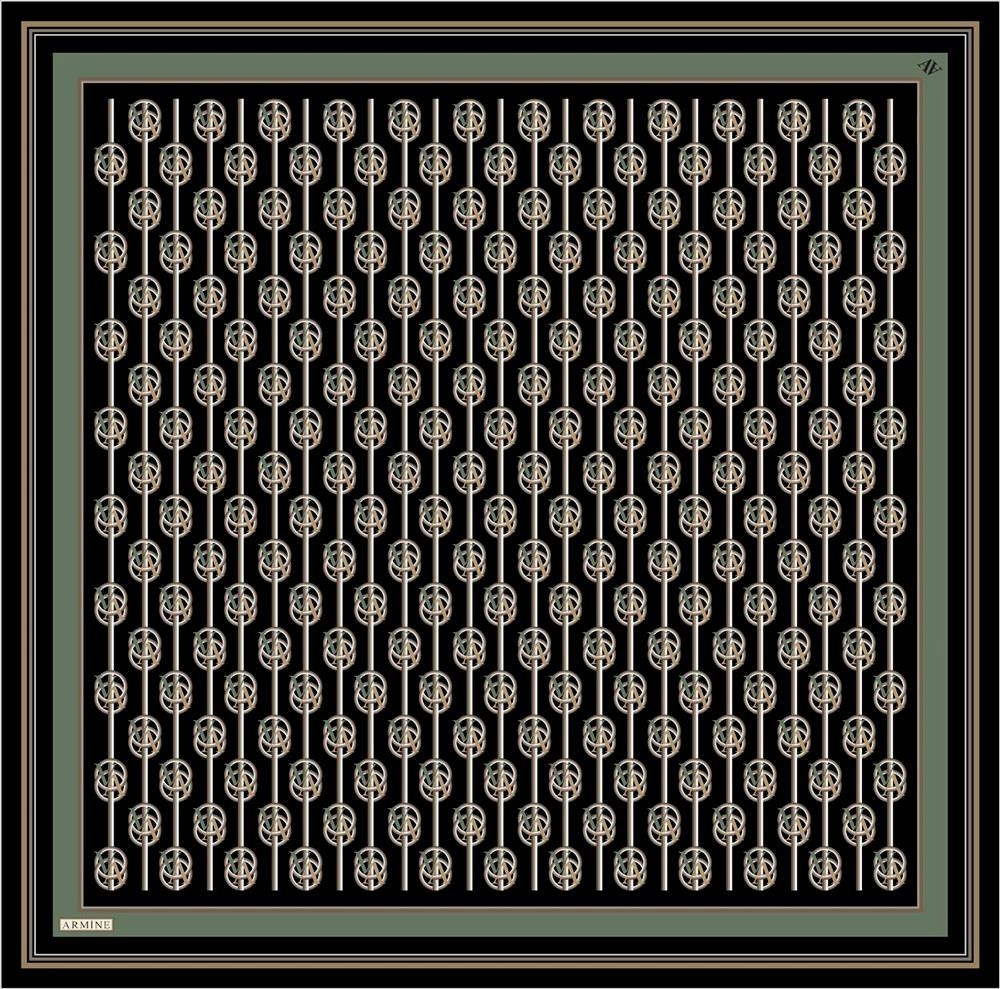 Armine İpek Eşarp Nostalji - 8822-35 Siyah Yeşil Twill