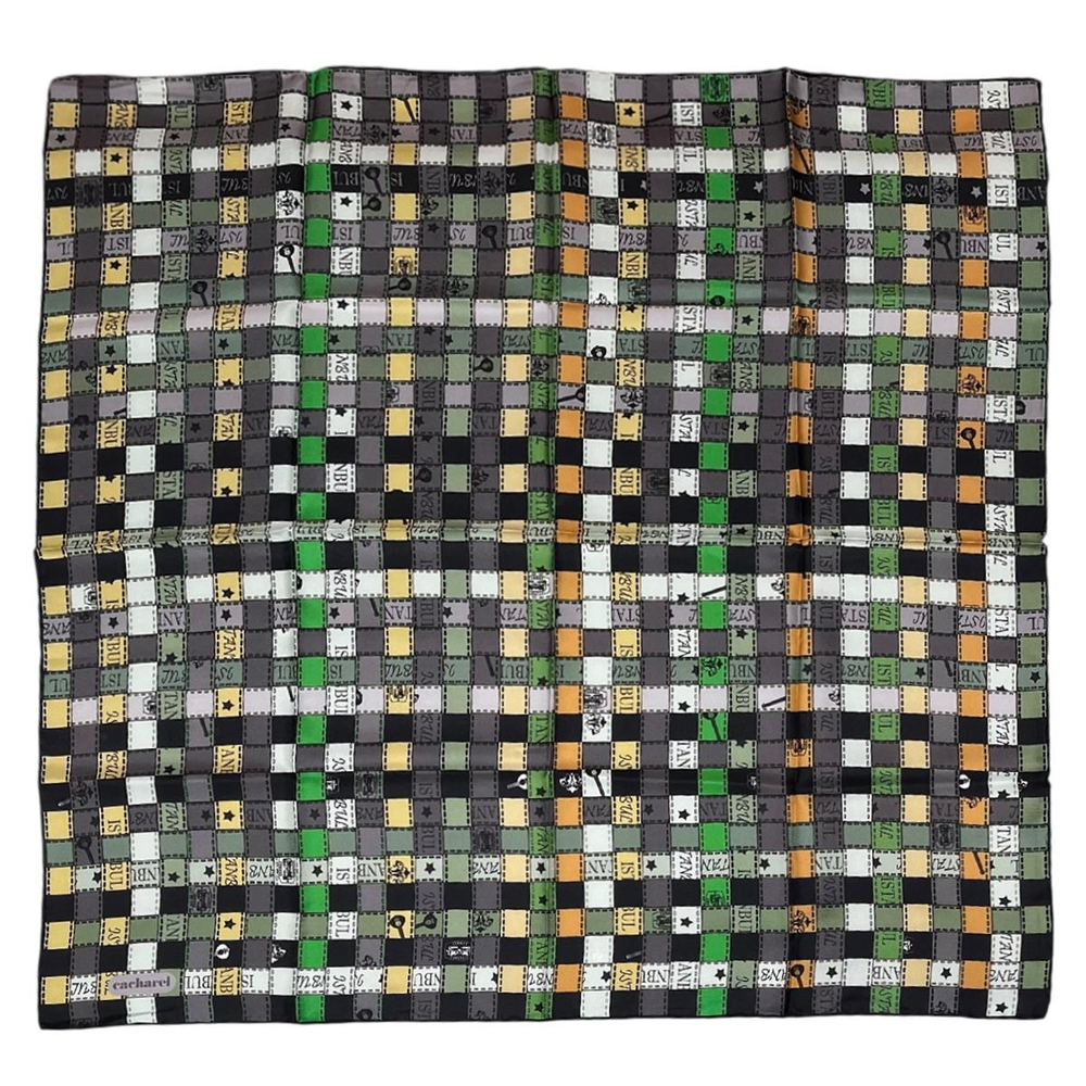 Cacharel İpek Eşarp Twill - 8376313-913 Siyah Yeşil Sarı