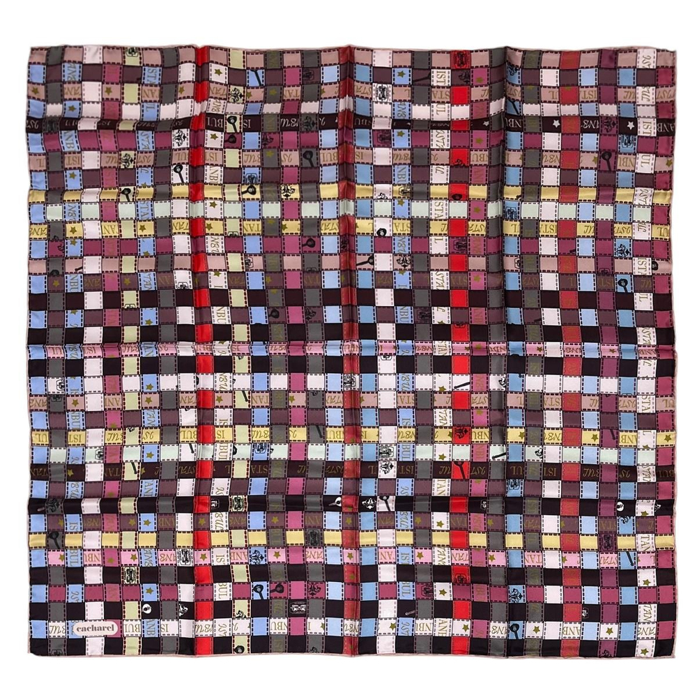 Cacharel İpek Eşarp Twill - 8376313-961 Siyah Kırmızı Mavi
