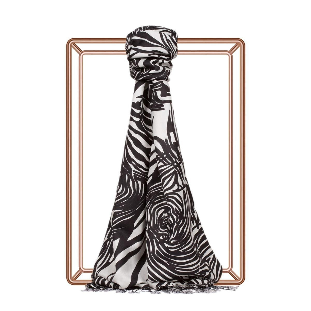 İpekevi Desenli İpek Şal - Zebra Desenli - Siyah Beyaz
