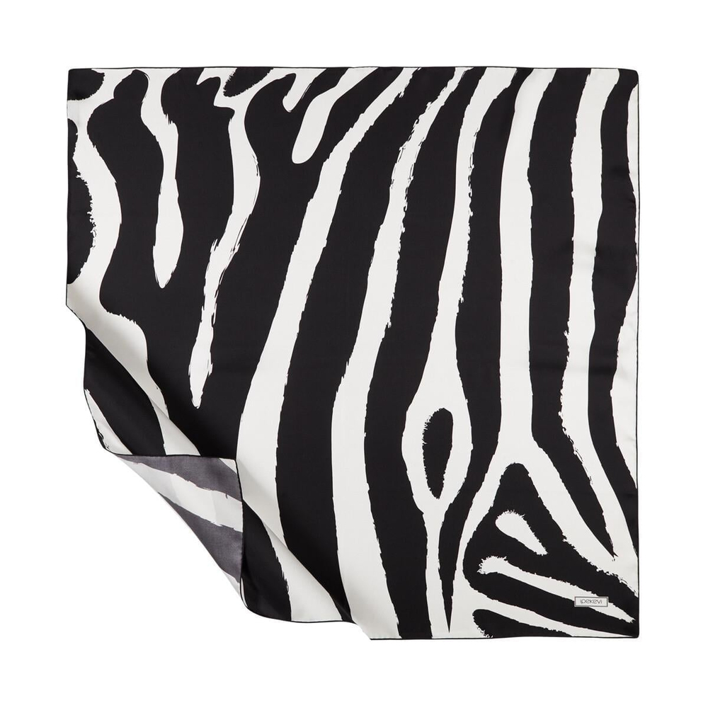 İpekevi Twill İpek Eşarp - Makro Zebra Desenli - Siyah Beyaz
