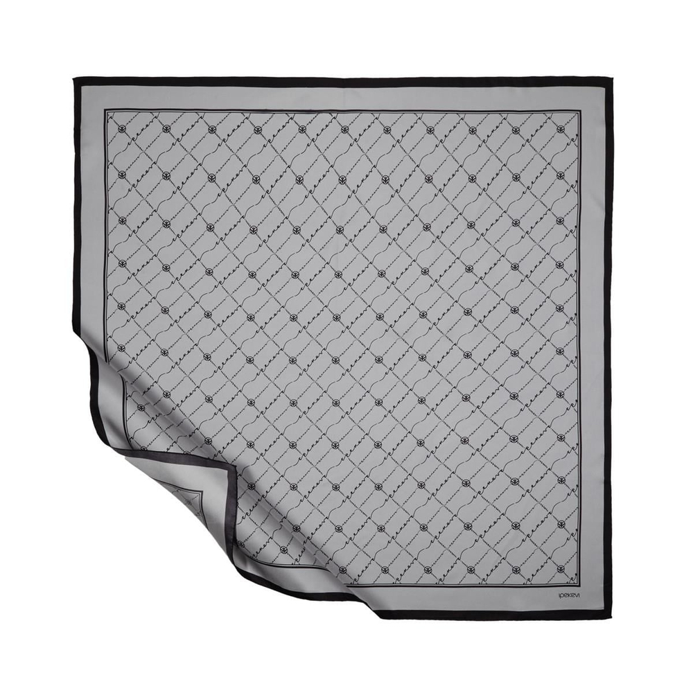 İpekevi Twill İpek Eşarp - Monogram - Gümüş