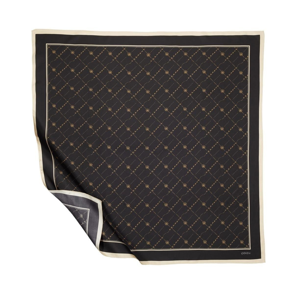 İpekevi Twill İpek Eşarp - Monogram - Siyah Gold