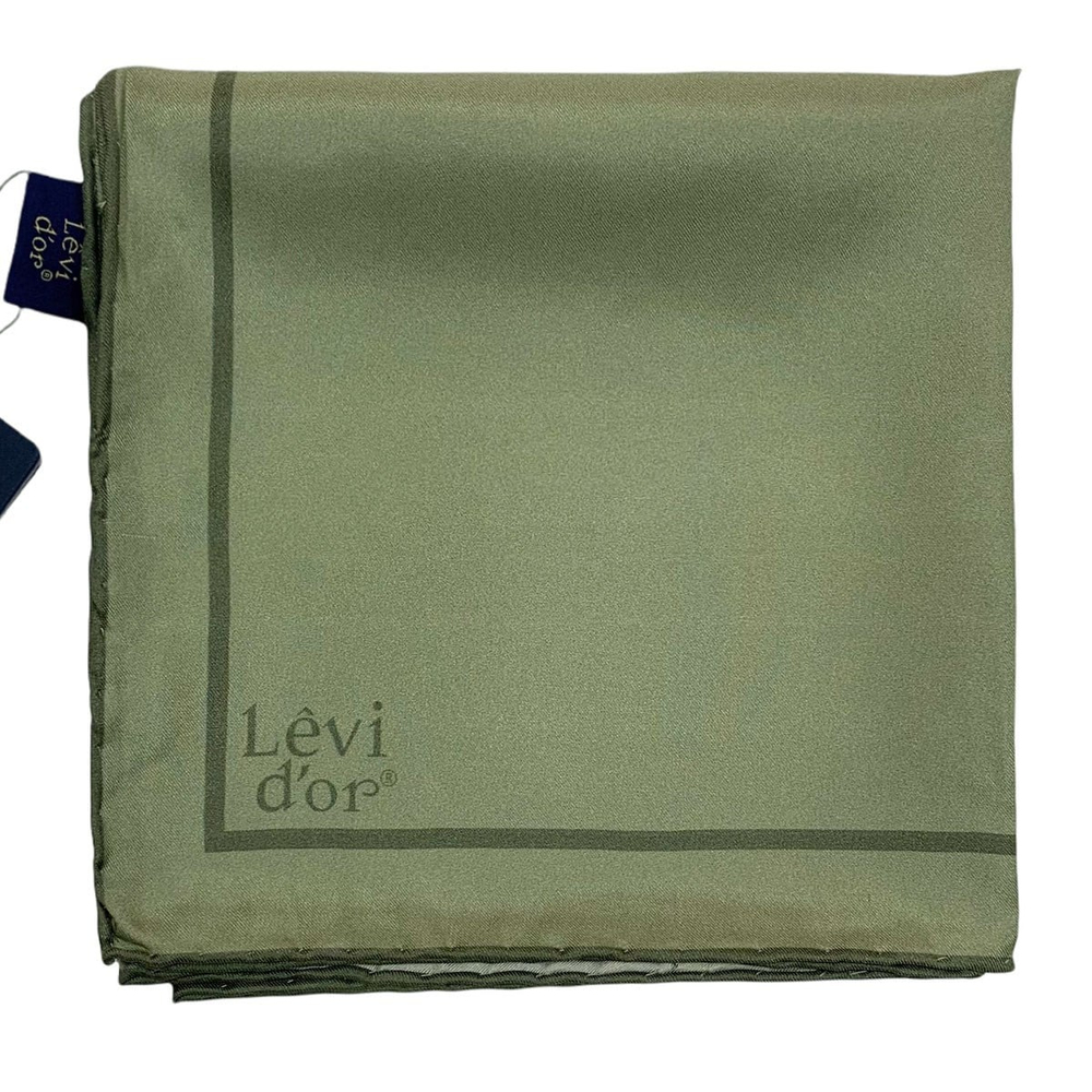 Levidor Şeritli Düz Twill İpek Eşarp - Yağ Yeşili