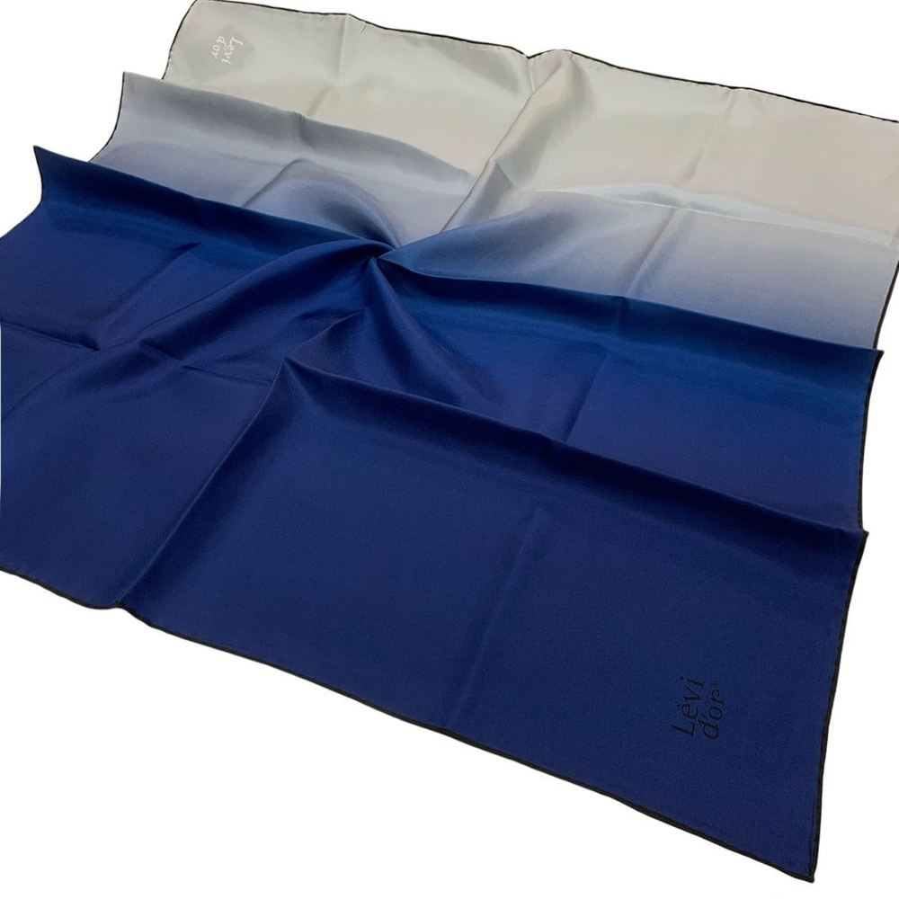 Levidor Twill İpek Eşarp - Degrade - Kot Mavi Beyaz