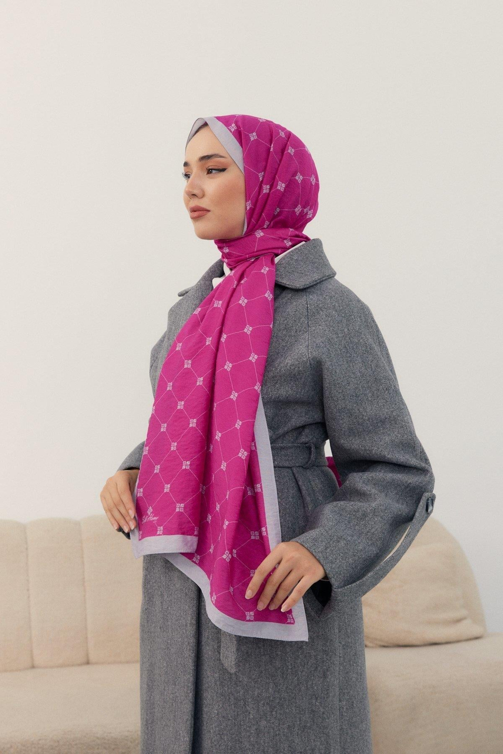 Silk Home Olinda Şal - 49003 - Fuşya Gri