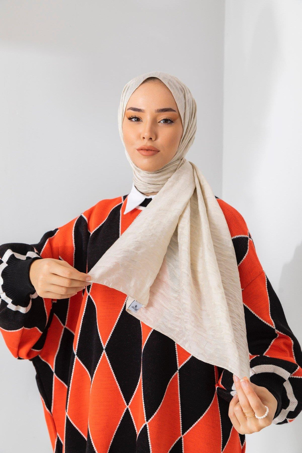 Silk Home Olinda Şal - Dalga Desenli - Koyu Krem