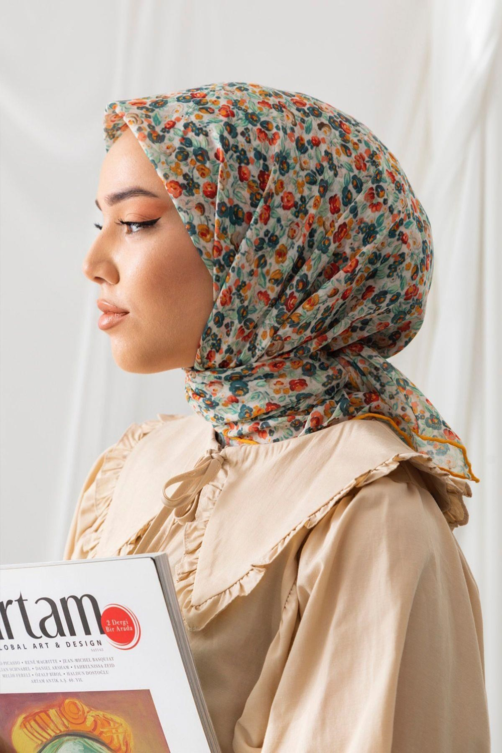 Silk Home Soft Eşarp - 1030 - Sarı Beyaz