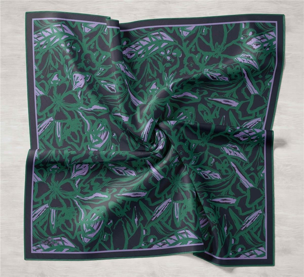 Silk Home Twill İpek Eşarp - 11419-53 Siyah Lila Yeşil