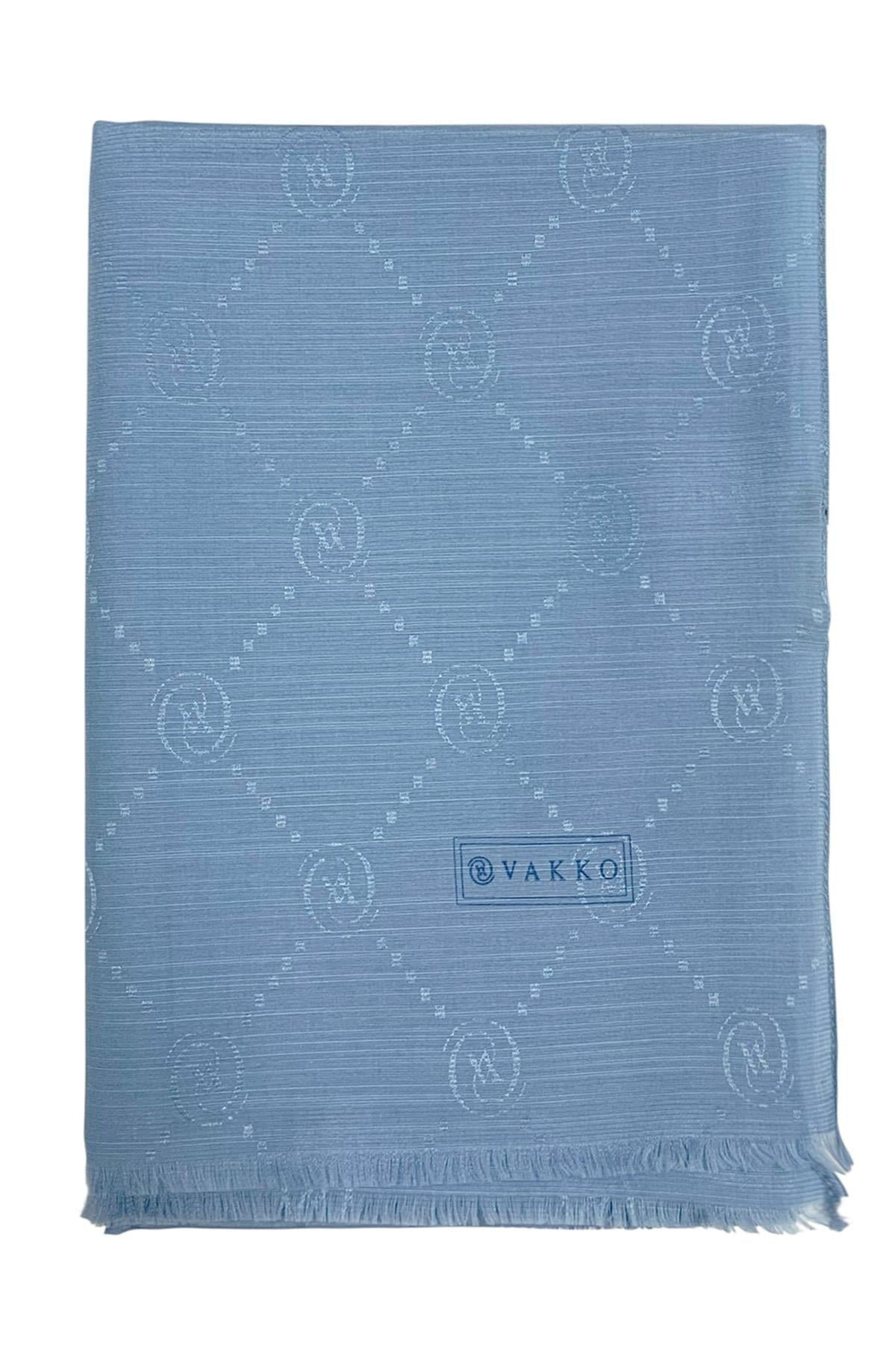 Vakko Pamuk İpek Şal - Monogram - Açık Mavi