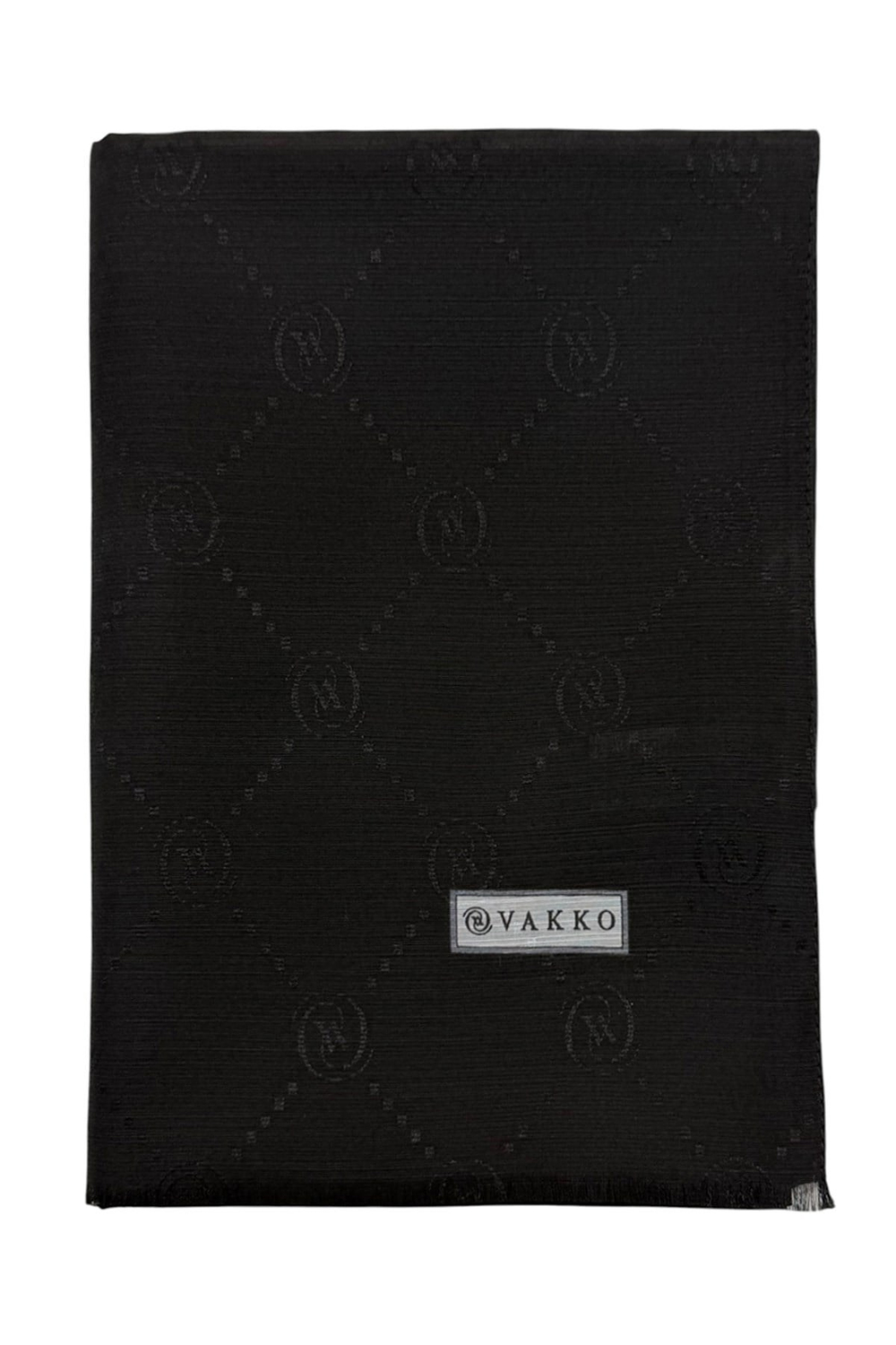 Vakko Pamuk İpek Şal - Şeritli Monogram - Siyah Siyah