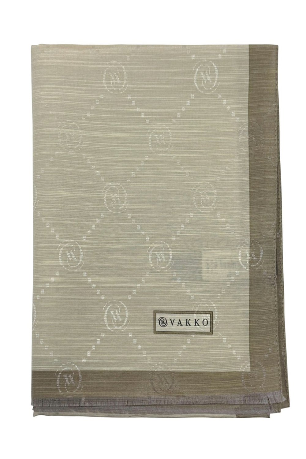 Vakko Pamuk İpek Şal - Şeritli Monogram - Taş