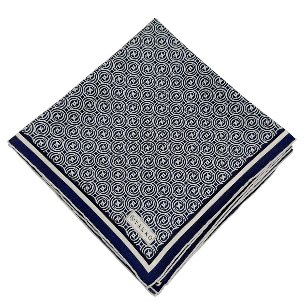 Vakko Twill İpek Eşarp - Helezon Monogram - Lacivert Krem