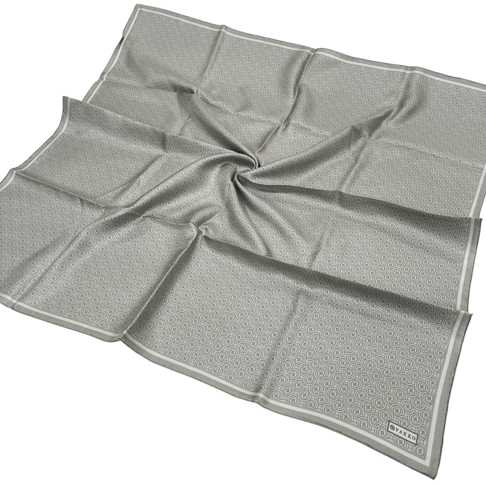 Vakko Twill İpek Eşarp - Yeni Monogram - Yağ Yeşili
