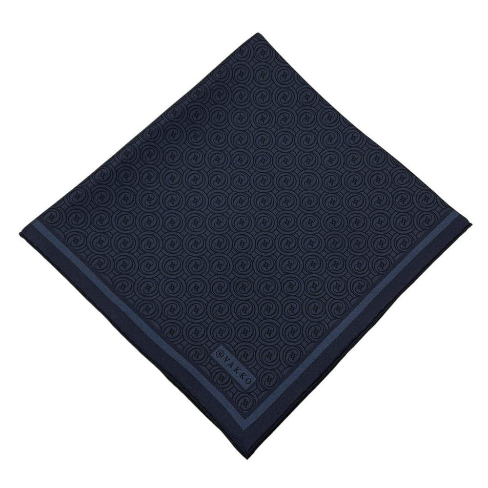 Vakko Twill İpek Eşarp - Yeni Monogram - Koyu Lacivert
