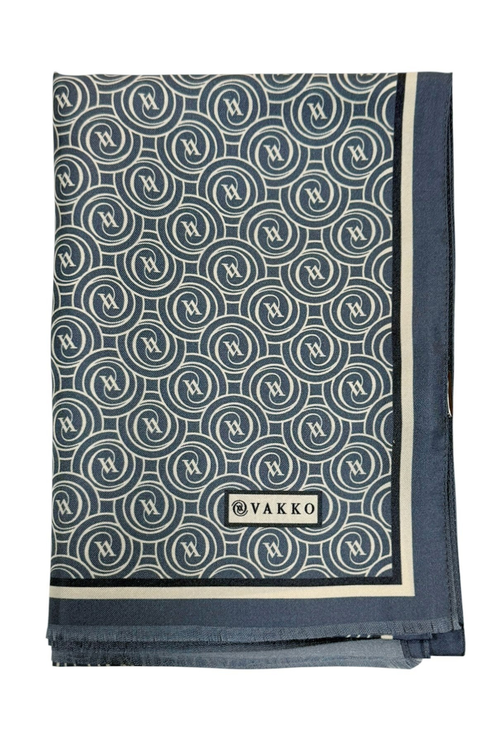 Vakko Twill İpek Şal - Helezon Monogram - İndigo